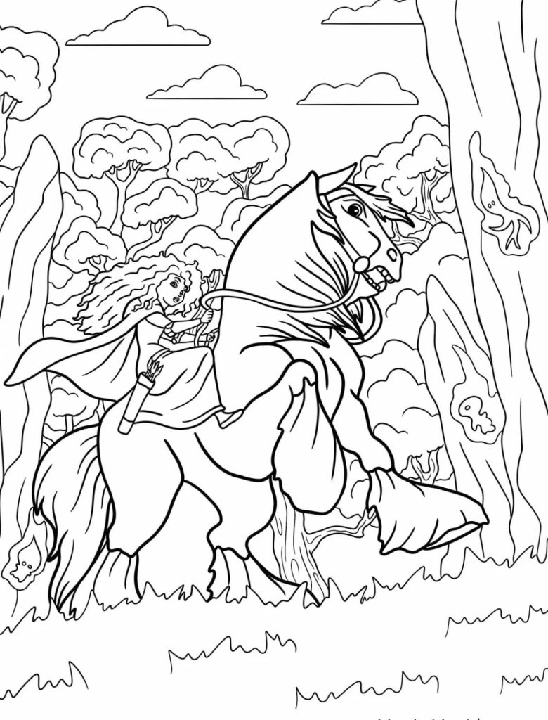 Tô màu Merida Cưỡi Ngựa dễ thương cho bé