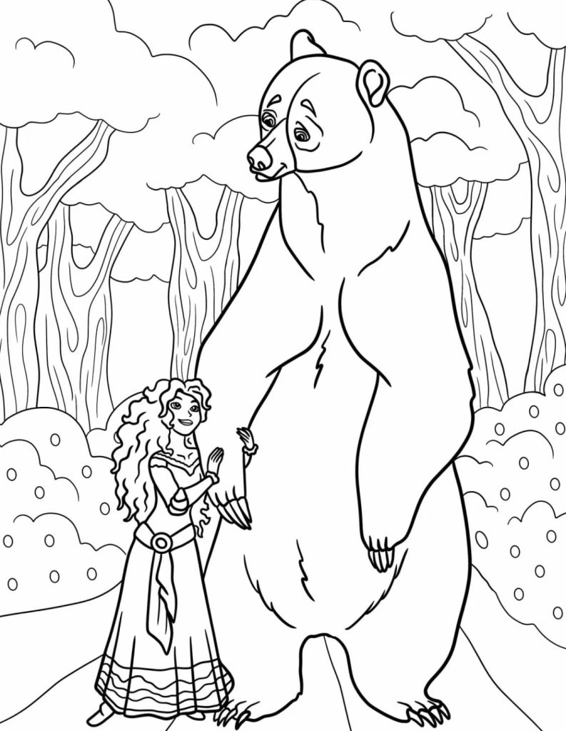 Tô màu Merida Và Chú Gấu dễ thương cho bé