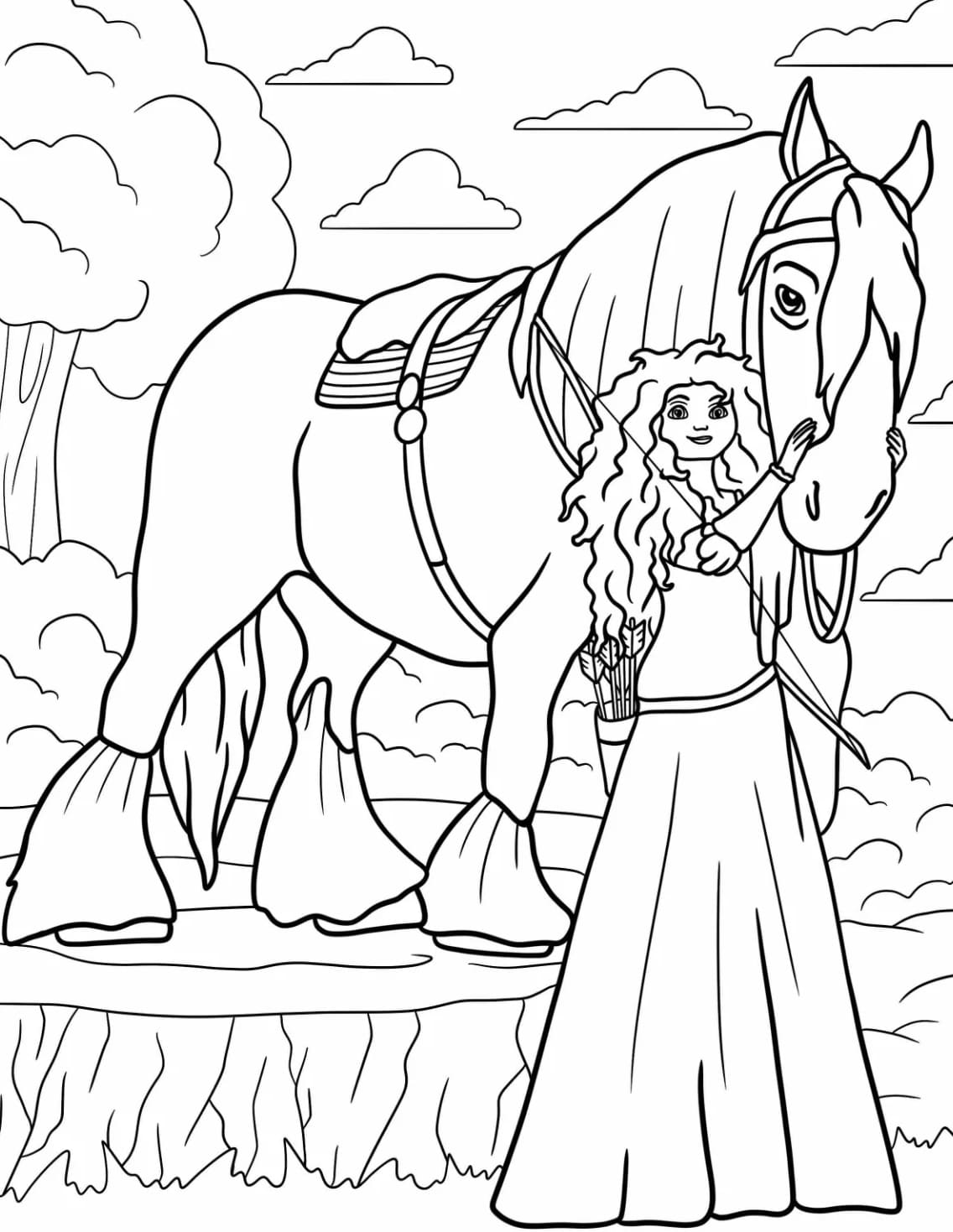 Tô màu Merida Và Ngựa Của Cô Ấy