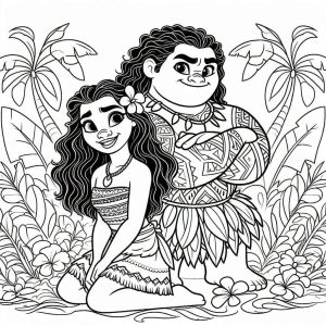 Tô màu Moana Xinh Đẹp Và Maui cho bé tập tô