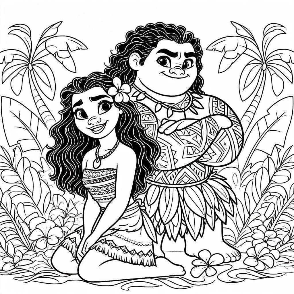 Tô màu Moana Xinh Đẹp Và Maui cho bé tập tô