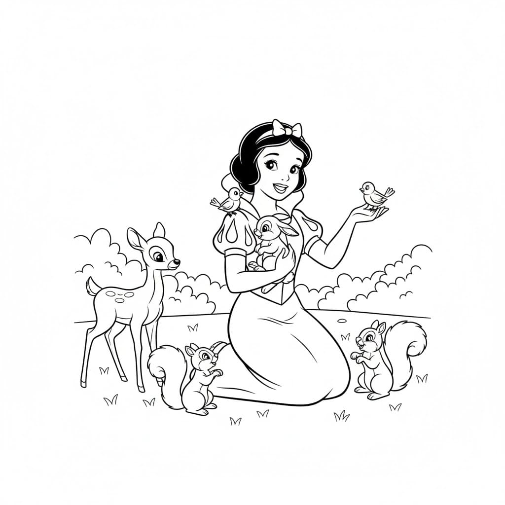 Tô màu Nàng Bạch Tuyết Đang Chơi Với Các Con Vật Nhỏ 1 Tô màu Nàng Bạch Tuyết Đang Chơi Với Các Con Vật Nhỏ giúp bé rèn luyện khả năng tô màu