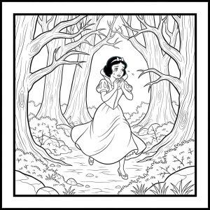 Tô màu Nàng Bạch Tuyết Ở Trong Rừng dễ thương cho bé