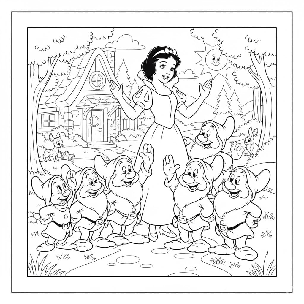Tô màu Nàng Bạch Tuyết Xinh Đẹp 1 Tô màu Nàng Bạch Tuyết Xinh Đẹp dễ thương cho bé