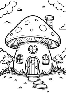 Tô màu Ngôi Nhà Nấm Nhỏ Dễ Thương dễ thương cho bé