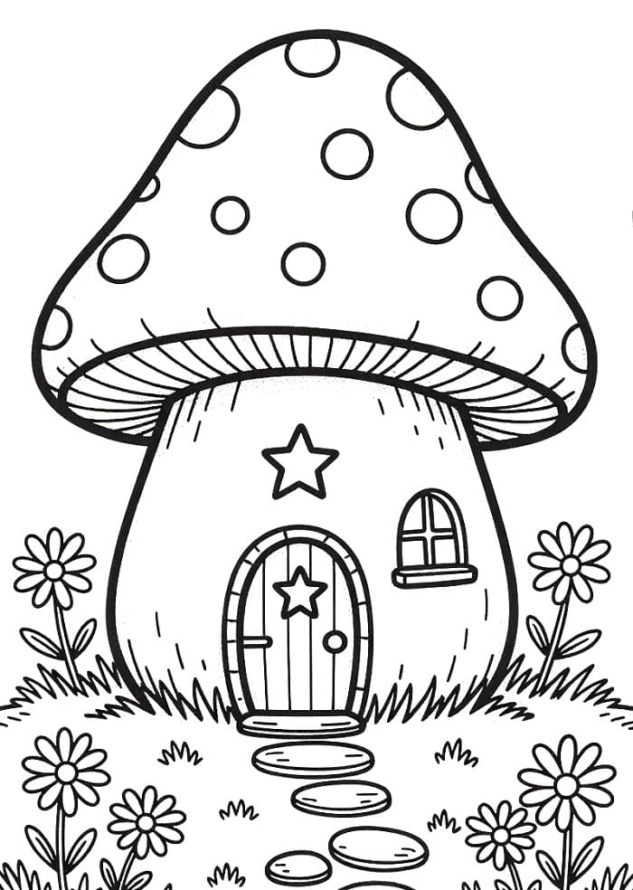 Tô màu Ngôi Nhà Nấm Nhỏ Xinh Xắn cho bé tập tô