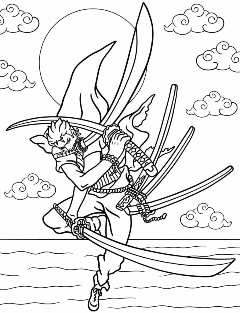 Tô màu Nhân Vật Zoro Trong One Piece 1 Tô màu Nhân Vật Zoro Trong One Piece dễ thương cho bé