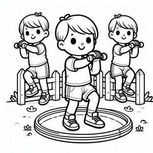 Tô màu Những Cậu Bé Tập Thể Dục dễ thương cho bé