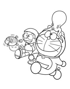 Tô màu Nobita Và Chú Mực Trên Doraemon dễ thương cho bé