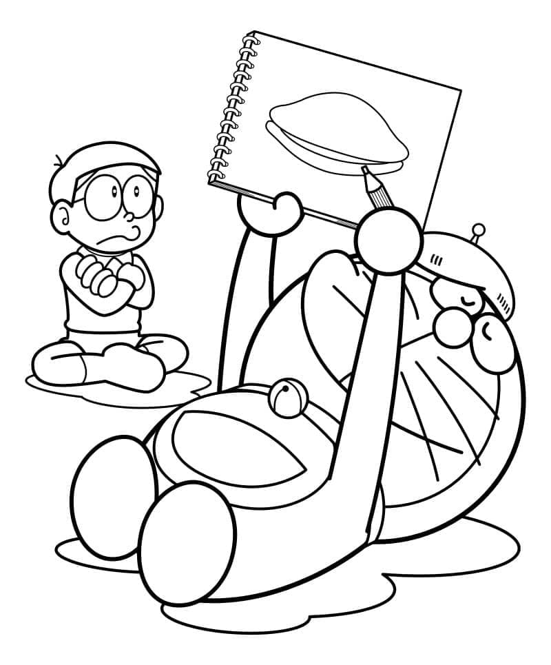 Tô màu Nobita Và Doraemon Vẽ 1 Tô màu Nobita Và Doraemon Vẽ dễ thương cho bé