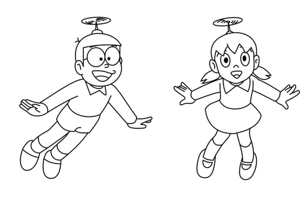 Tô màu Nobita Và Shizuka 1 Tô màu Nobita Và Shizuka dễ thương cho bé