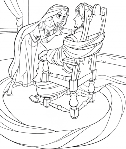 Tô màu rapunzel trói flynn bằng tóc cho bé tập tô