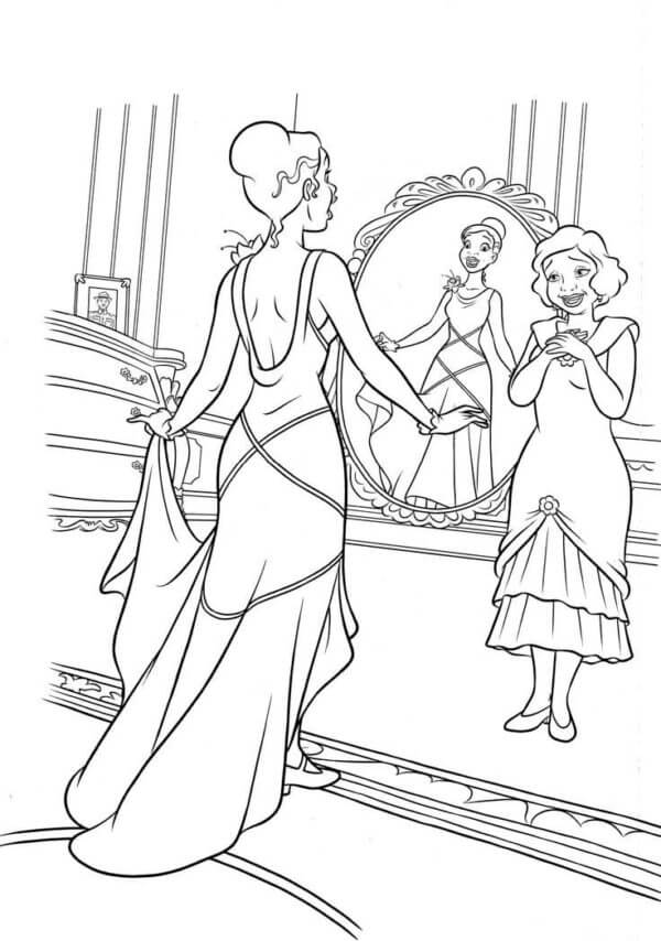 Tô màu Tiana Trong Gương cho bé tập tô