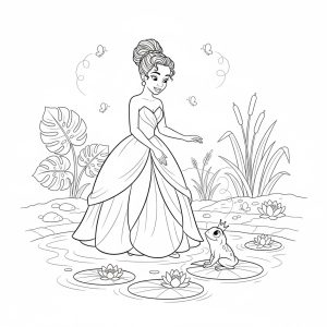 Tô màu Tiana Và Hoàng Tử Ếch dễ thương cho bé
