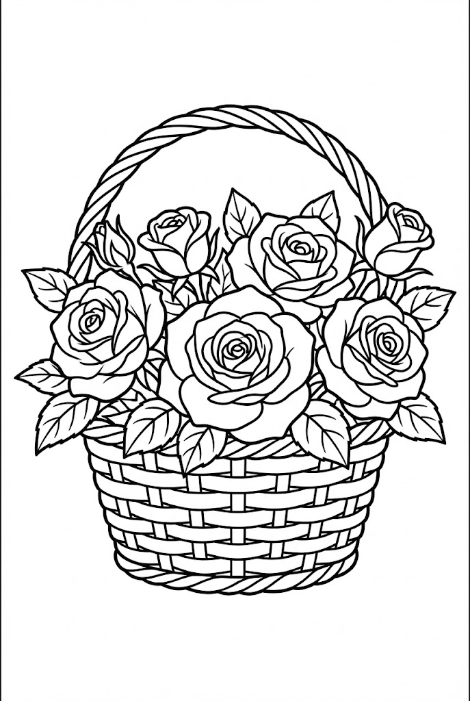 Tô màu giỏ hoa hồng