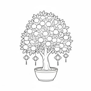 Bộ tranh tô màu cây quất ngày Tết sai trĩu quả