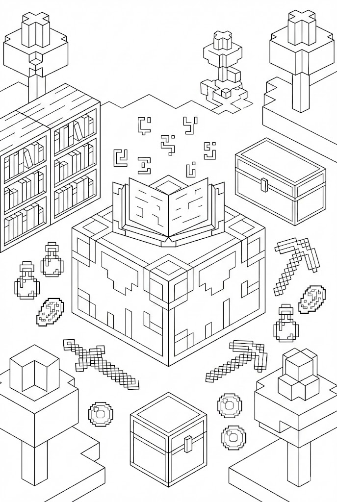 Hình Tô Màu Bàn Phù Phép Minecraft 1 Hình Tô Màu Bàn Phù Phép Minecraft