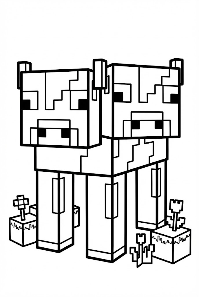 Hình Tô Màu Bò Minecraft PE Siêu Đẹp