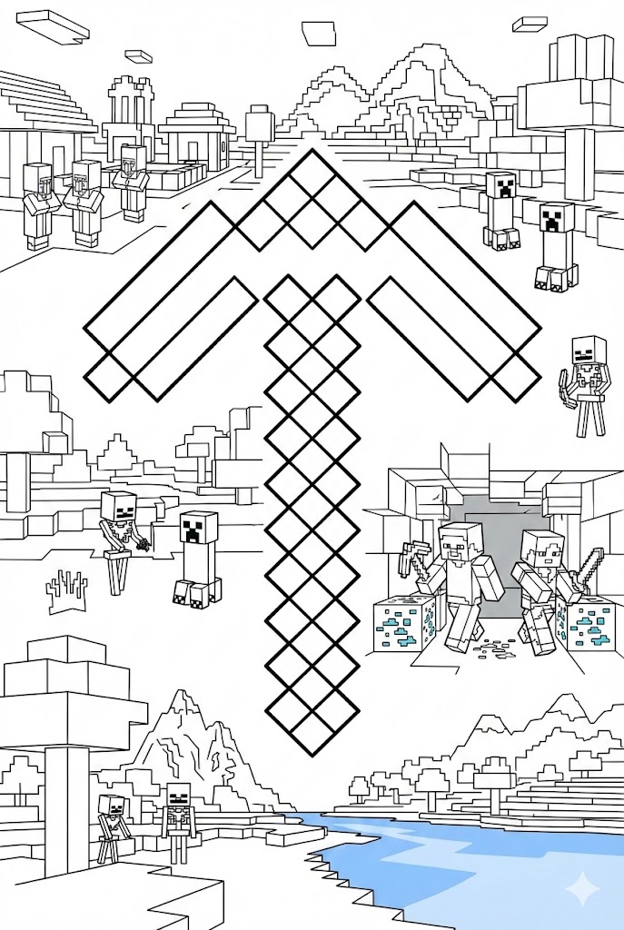 Hình Tô Màu Cuốc Kim Cương Minecraft