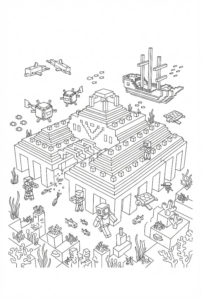 Hình Tô Màu Đền Đại Dương Minecraft