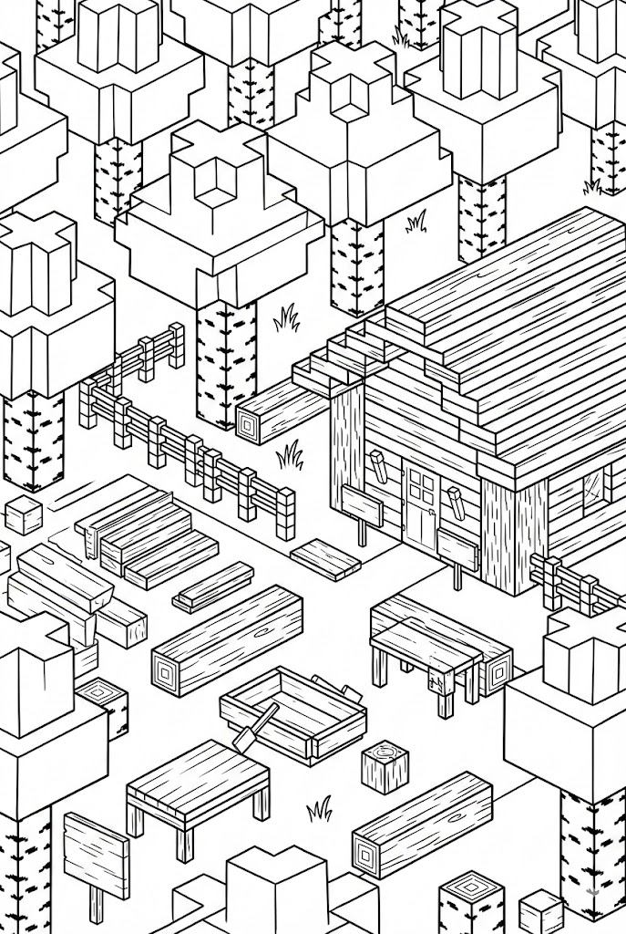 Hình Tô Màu Gỗ Bạch Dương Minecraft
