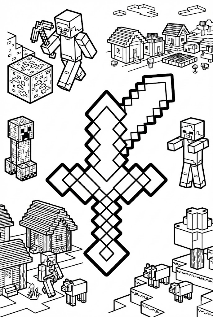 Hình Tô Màu Kiếm Kim Cương Minecraft