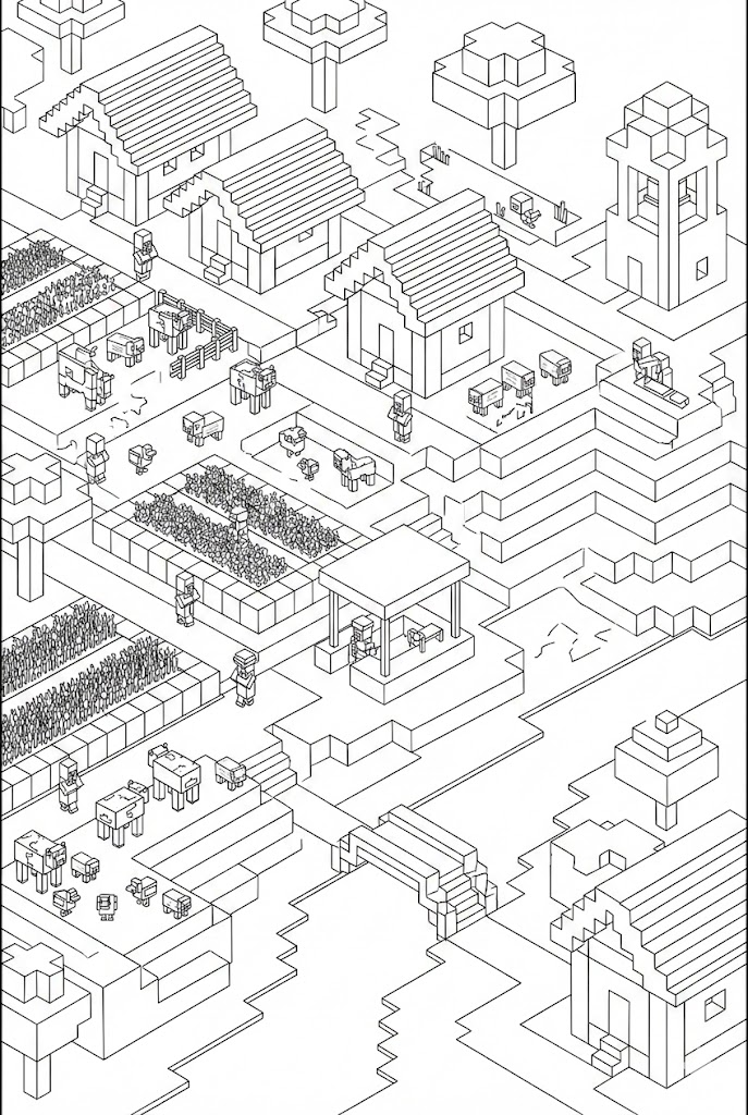 Hình Tô Màu Làng Quê Minecraft