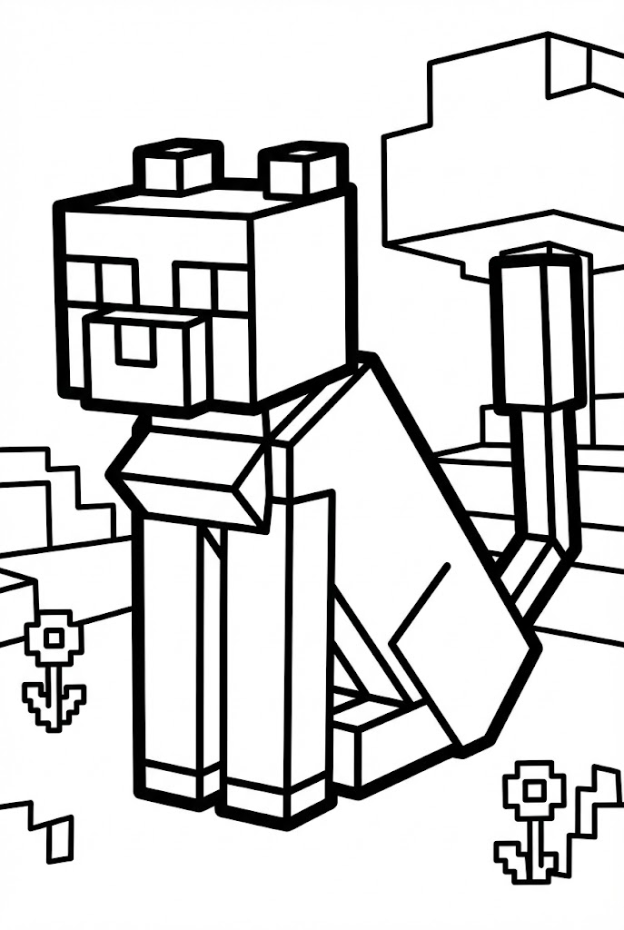 Hình Tô Màu Mèo Minecraft PE Siêu Đẹp