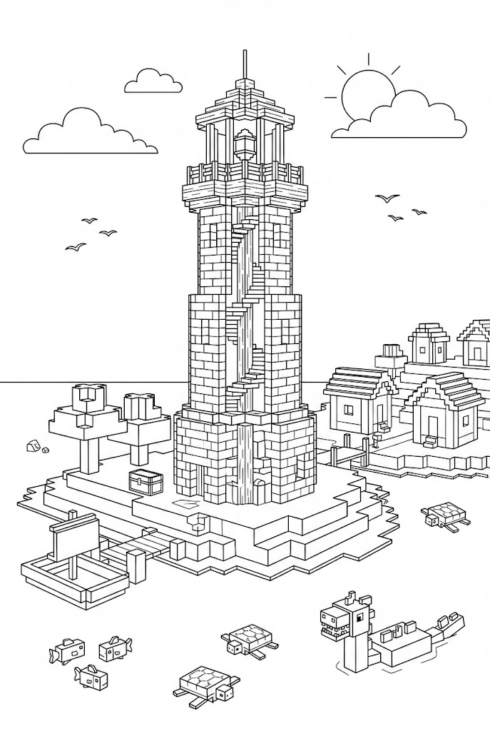 Hình Tô Màu Ngọn Hải Đăng Minecraft