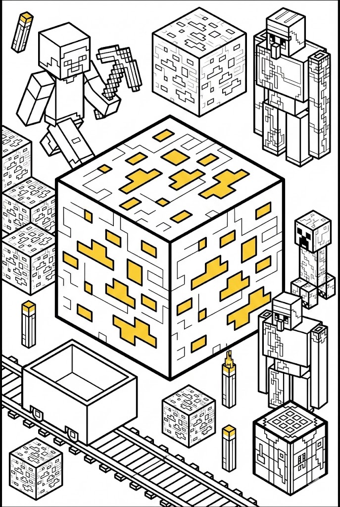 Hình Tô Màu Quặng Vàng Minecraft