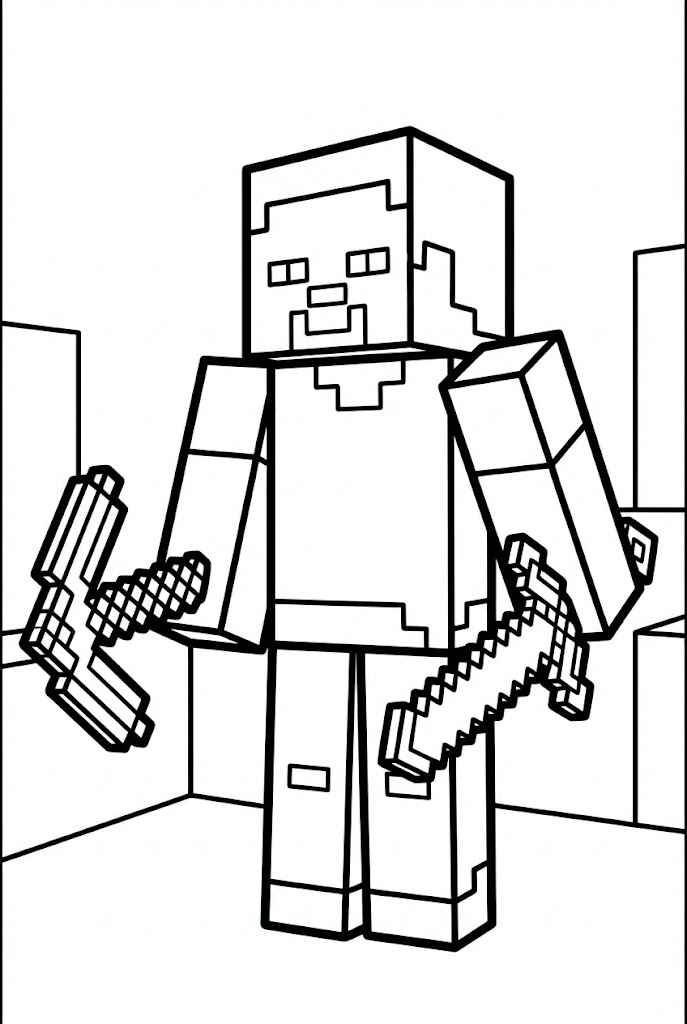 Hình Tô Màu Steve Minecraft PE Siêu Đẹp