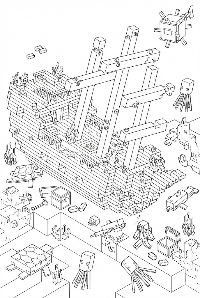 Hình Tô Màu Tàu Đắm Minecraft 1 Hình Tô Màu Tàu Đắm Minecraft