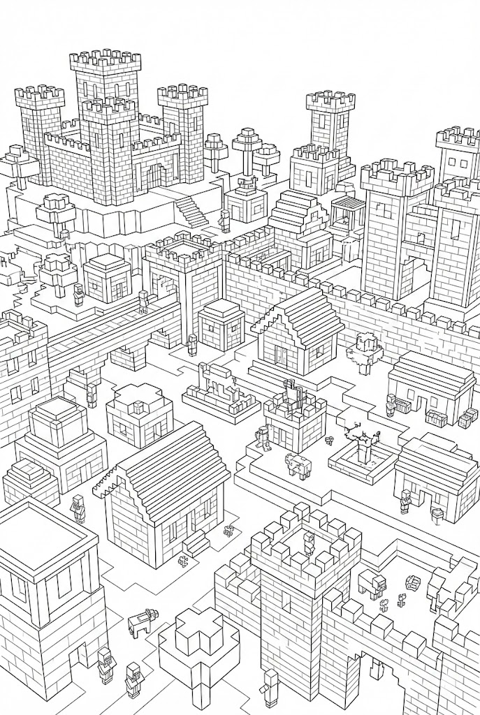 Hình Tô Màu Thành Phố Cổ Minecraft