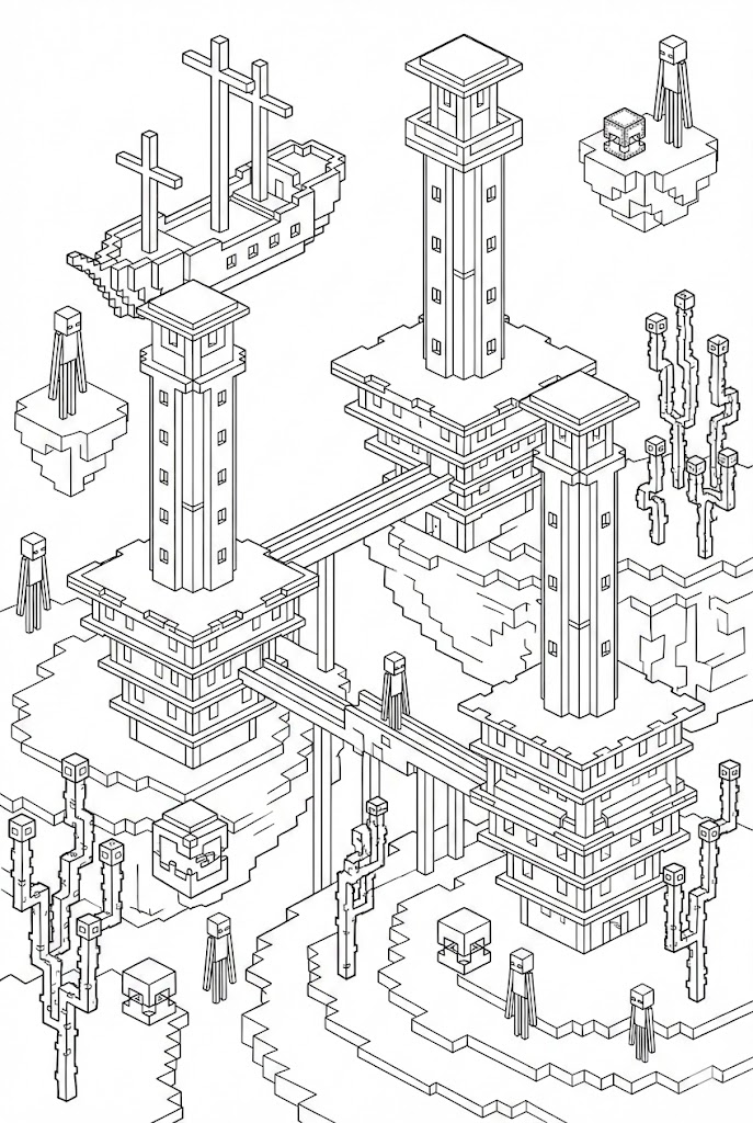 Hình Tô Màu Thành Phố End Minecraft 1 Hình Tô Màu Thành Phố End Minecraft