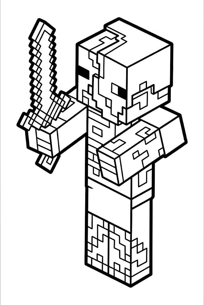 Hình Tô Màu Zombie Piglin Minecraft PE Siêu Đẹp