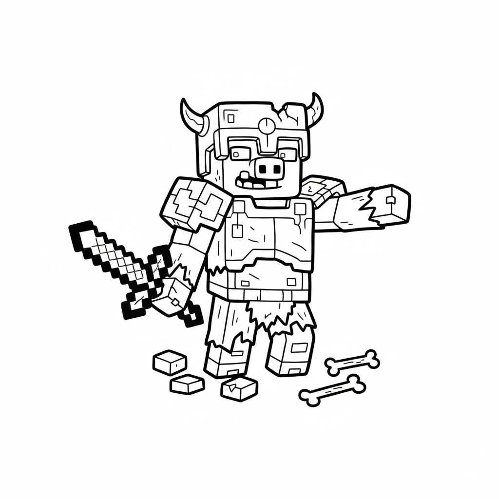 Hình Tô Màu Zombie Piglin Minecraft PE Siêu Đẹp