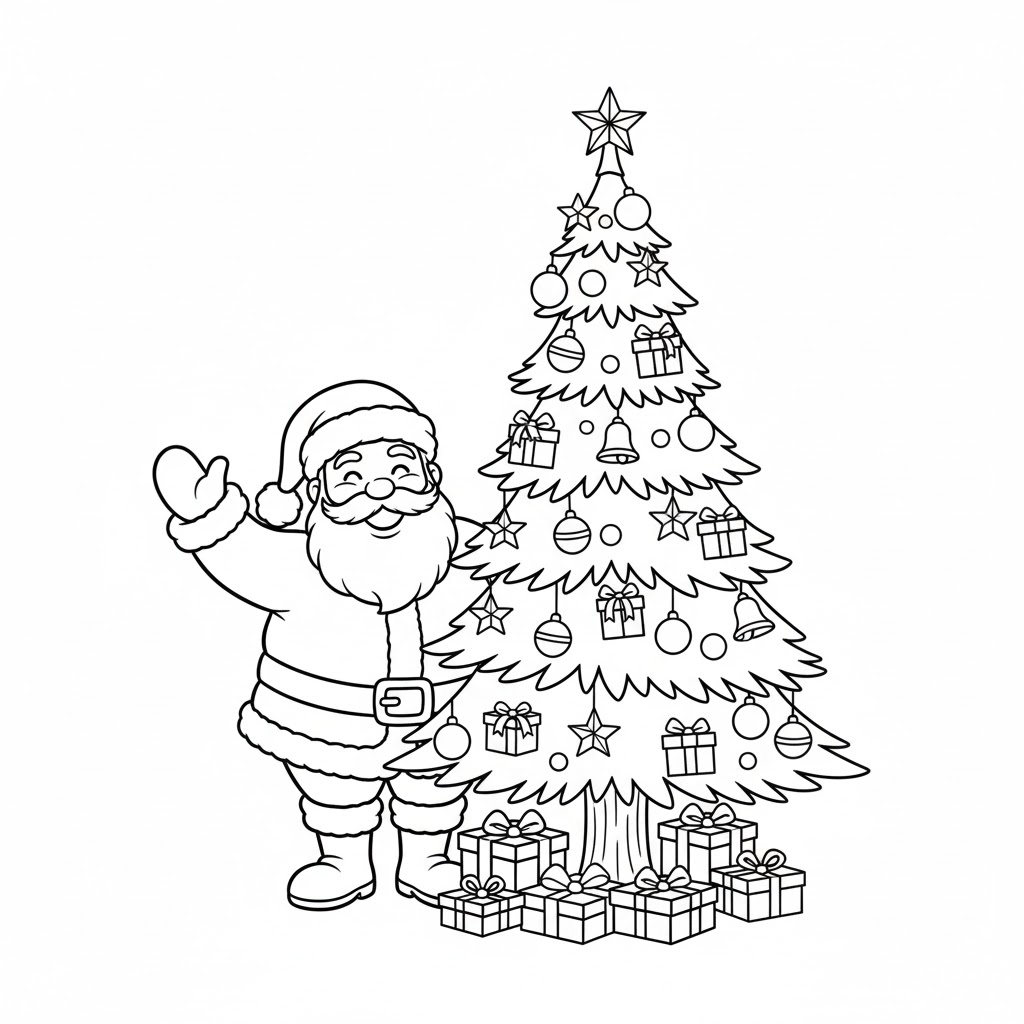 Tô Màu Ông Già Noel Và Cây Thông 1 Tô Màu Ông Già Noel Và Cây Thông