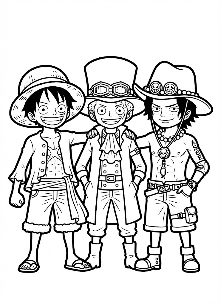 Tô màu 3 Anh Em Luffy Trong One Piece