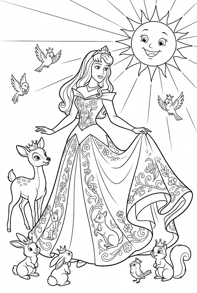 Tô màu Aurora Với Động Vật Và Mặt Trời