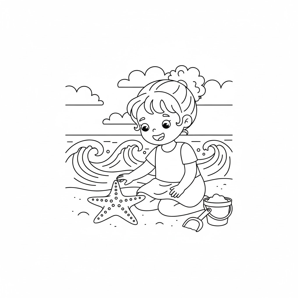 Tô màu Cô Bé và Con Sao Biển