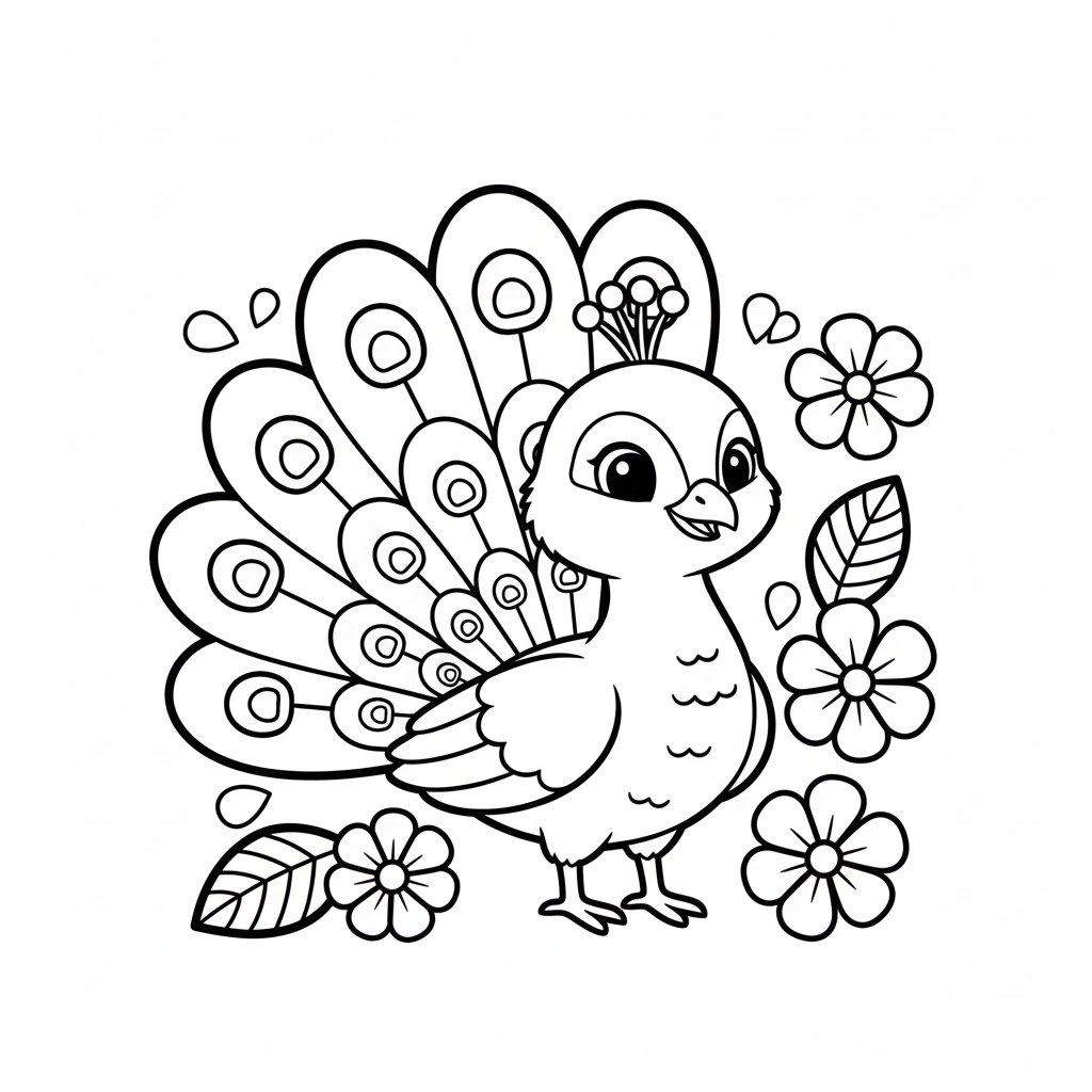 Tô màu Con Công Nhỏ Dễ Thương