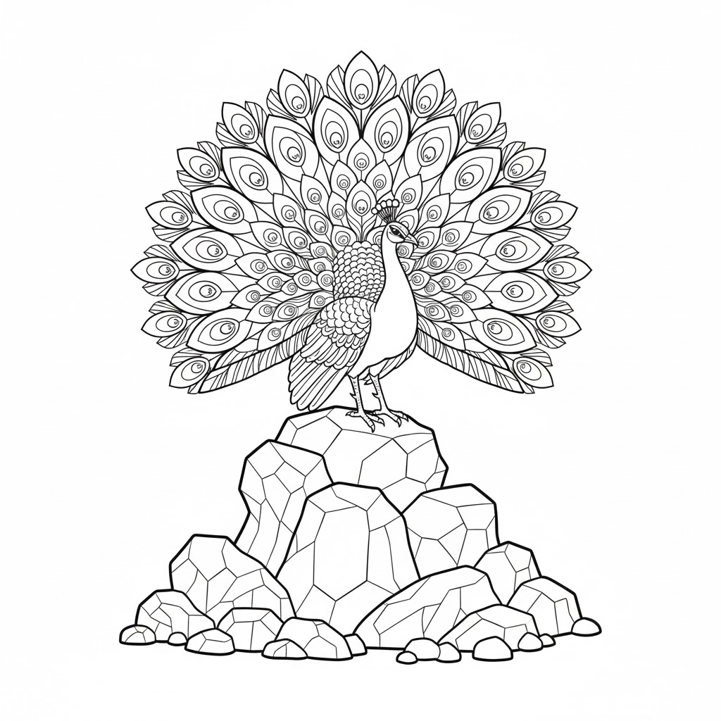 Tô màu Con Công Trên Tảng Đá