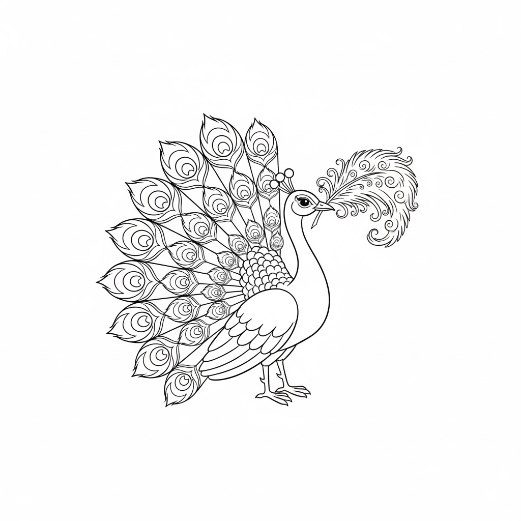 Tô màu Con Công Với Sợi Lông