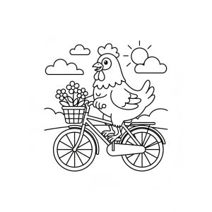 Tô màu Con Gà Đi Xe Đạp