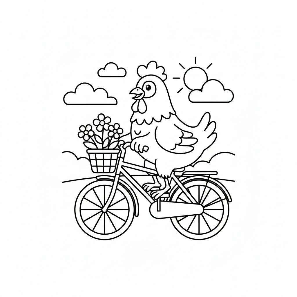 Tô màu Con Gà Đi Xe Đạp
