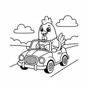Tô màu Con Gà Đi Xe Ô Tô