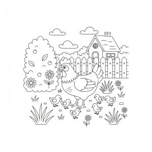 Tô màu Con Gà Mái và Đàn Gà Con