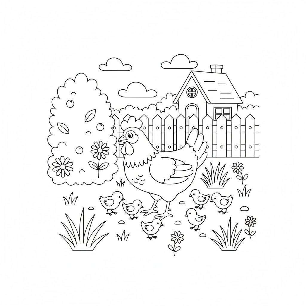 Tô màu Con Gà Mái và Đàn Gà Con