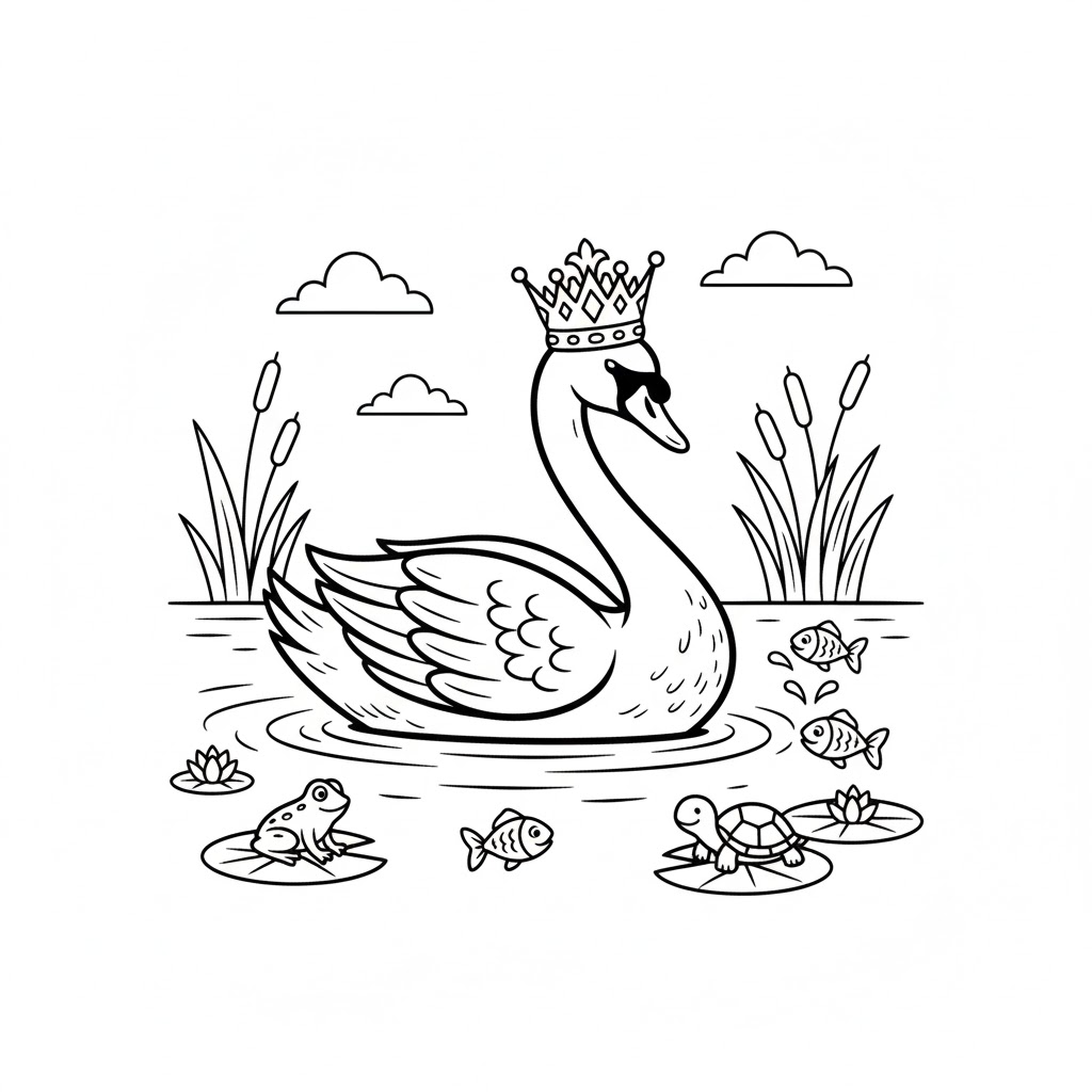 Tô màu Con Thiên Nga Đeo Vương Miện