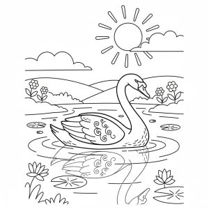 Tô màu Con Thiên Nga bơi Trong Hồ